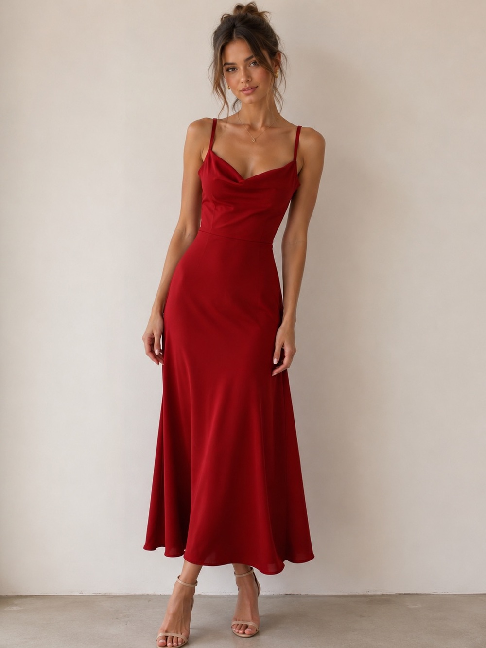 RARE VTG Claude Montana Red Fitted Crepe Maxi Dress / Ball Gown